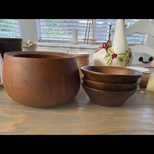 Dansk Design Denmark Wooden Bowl with 3 Teak Bowls